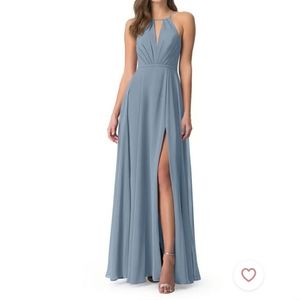 Azazie Evalleen bridesmaid dress in dusty blue, size 4